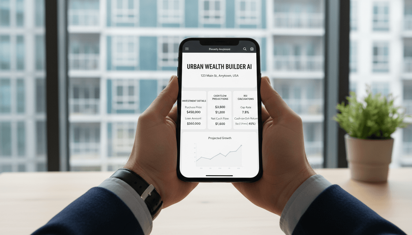 Smartphone screen showing investment property analyzer with cash flow and ROI data