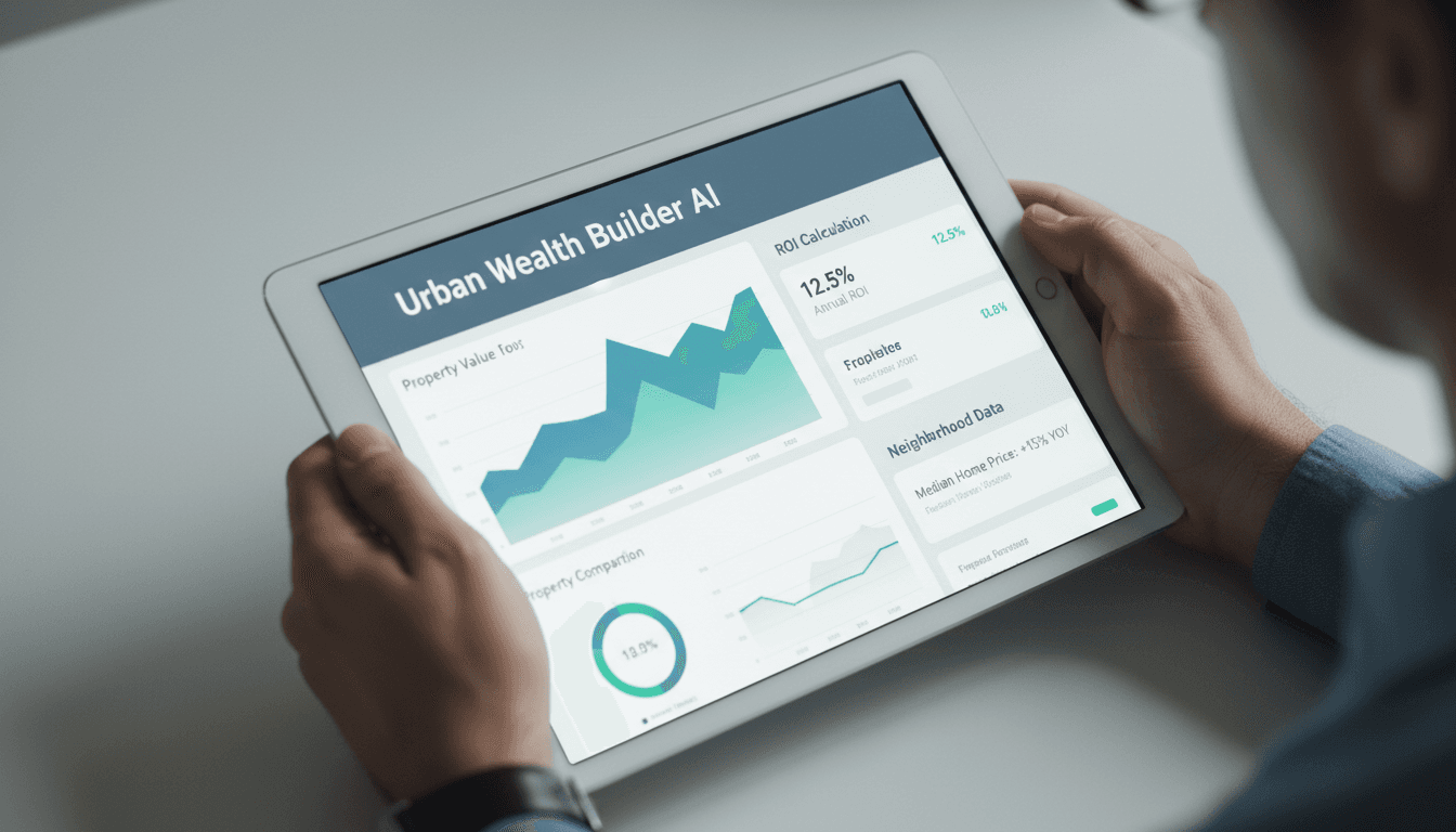 Close-up of hands using tablet with real estate analysis tools